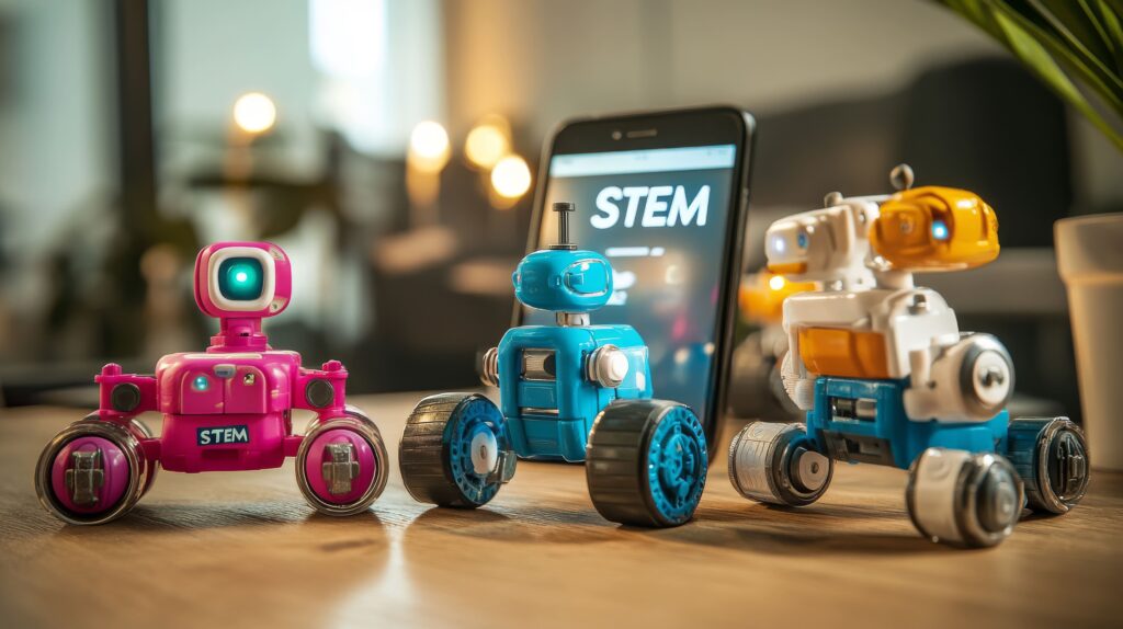 Kids can learn about science, technology, engineering,and math "STEM" by building and controlling robot toys with their phones.They can learn coding and engineering skills through online STEM lessons.