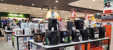 PENANG, MALAYSIA - 18 SEP 2024: Interior view of electronic and kitchenware department store in Aeon shopping mall, Penang. AEON is the is a leading General Merchandise Store in Malaysia.