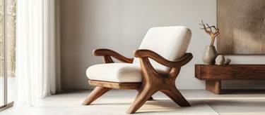 Elegant wooden chair in contemporary interior showcasing modern furniture design inspiration and aesthetic harmony with natural light