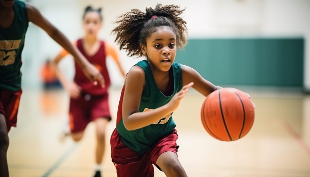menina jogando basquete